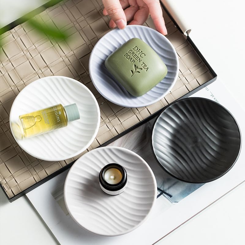 Modern Minimalist Striped Design Ceramic Tray / White
