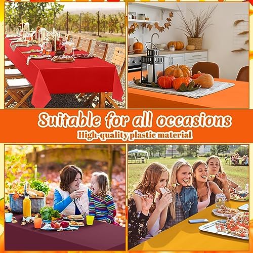 Frienda 12 Pcs Fall Plastic Tablecloths Disposable Orange Yellow Red Brown