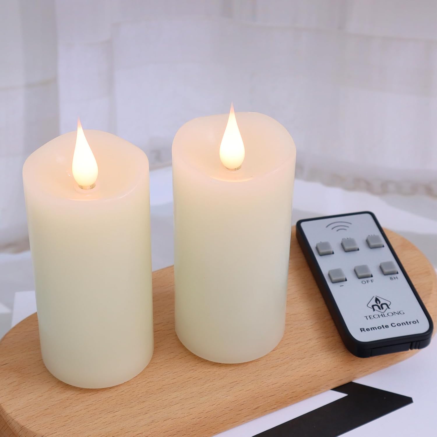 Flameless Candles Battery Operated with Remote Timer, 3D Moving Flame Flickering, Last 400+ Hours, 2" x 4" Ivory Real