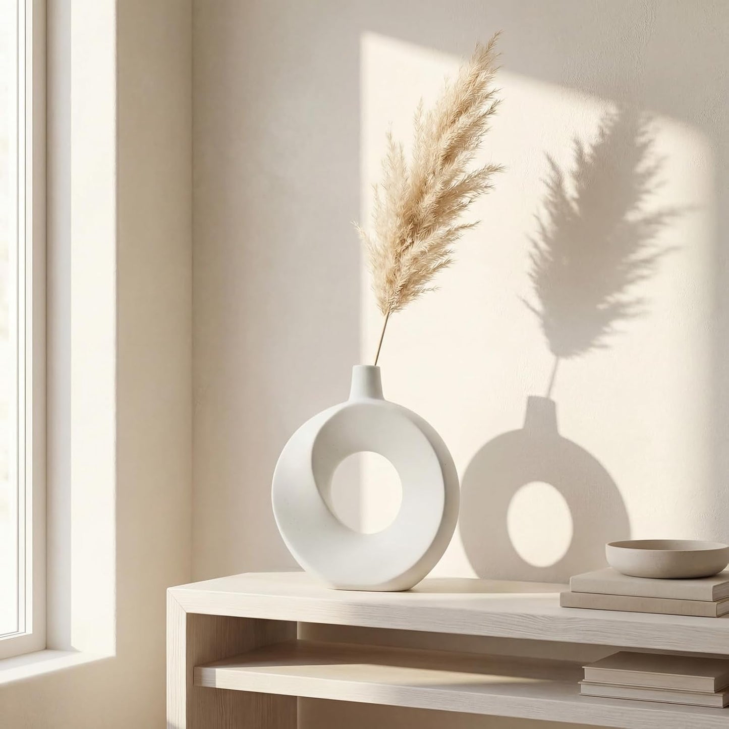 Modern Speckled Matte Circular Hollow Vase / Speckled White / Large - 10.24