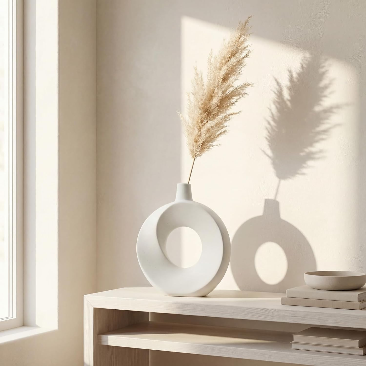 Modern Speckled Matte Circular Hollow Vase / Speckled White / Large - 10.24