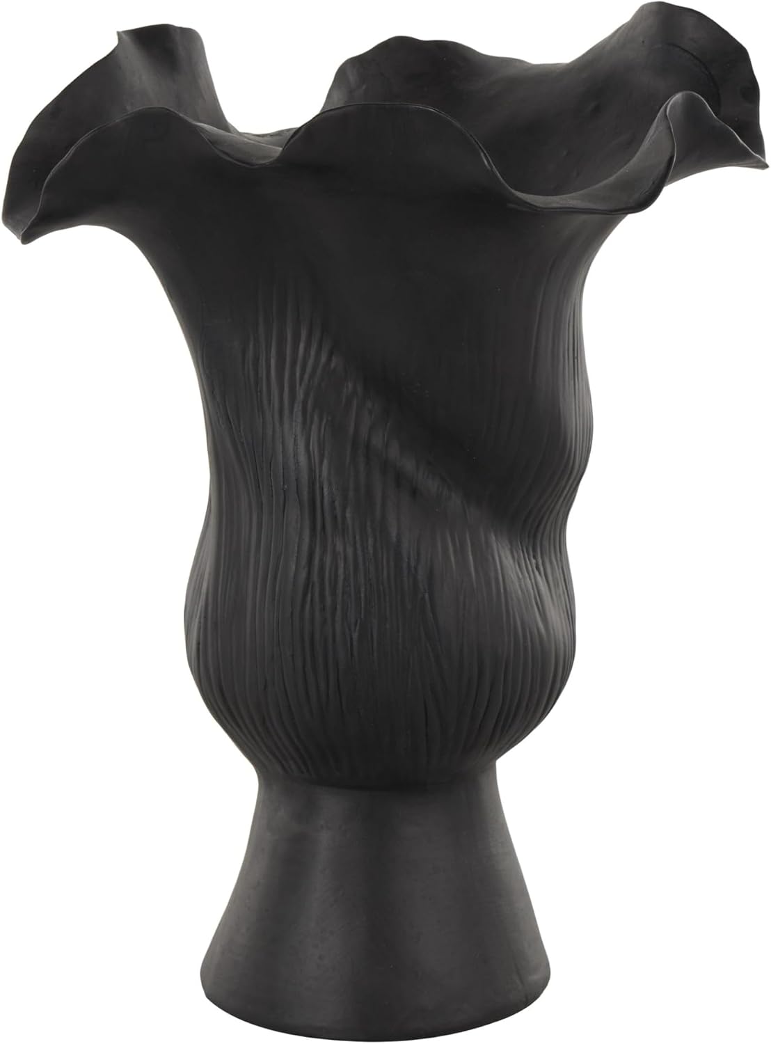 Ceramic Abstract Floral Inspired Vase / Black / 8 x 7 x 11