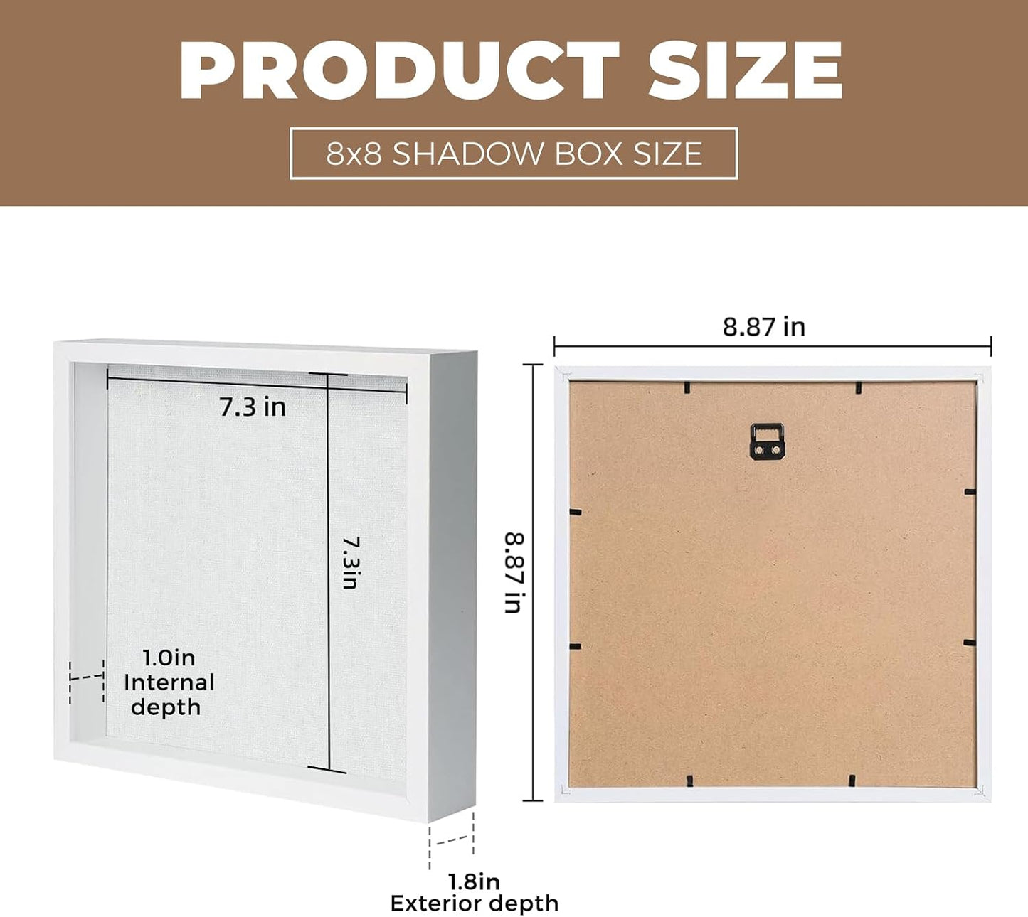 Muzilife 8x8 Small Shadow Box Wood Picture Frame, HD Glass, 3PCS, White | FSC-Certified MDF | Soft Acid-free Linen