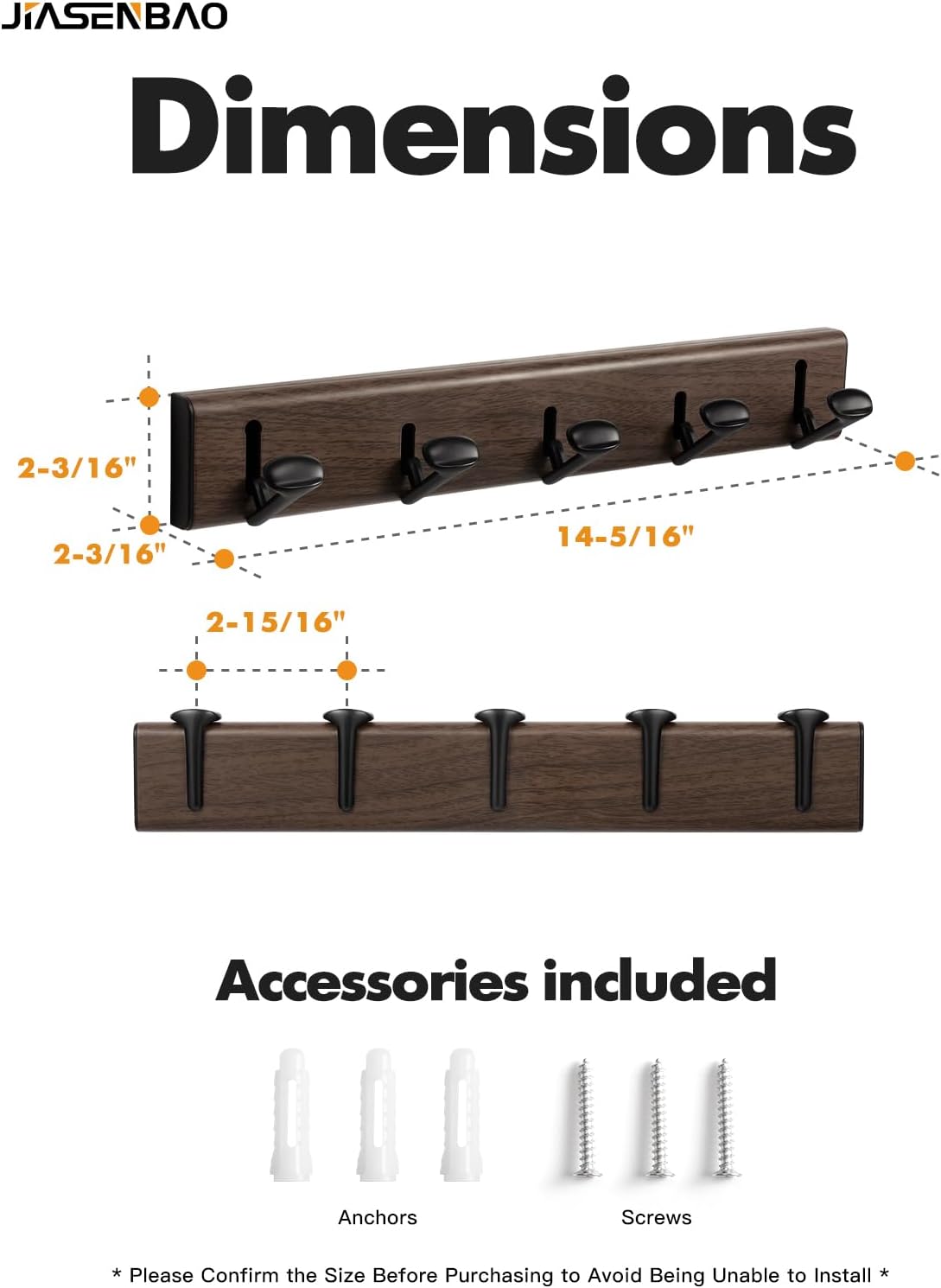 Coat Rack Wall Mounted Black Wood Grain Towel Hooks / Black/wood Grain / 5 Hooks