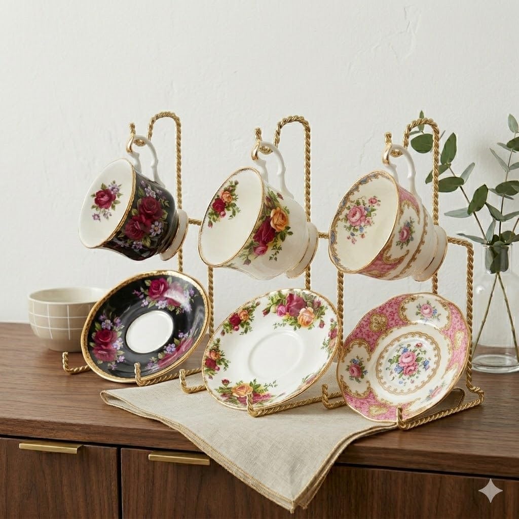 Gold Tea Cup Display Stand Metal Twist Wire Teacup / 6.5 Inch Gold Twist Wire / 6.5 Inch / Set of 6