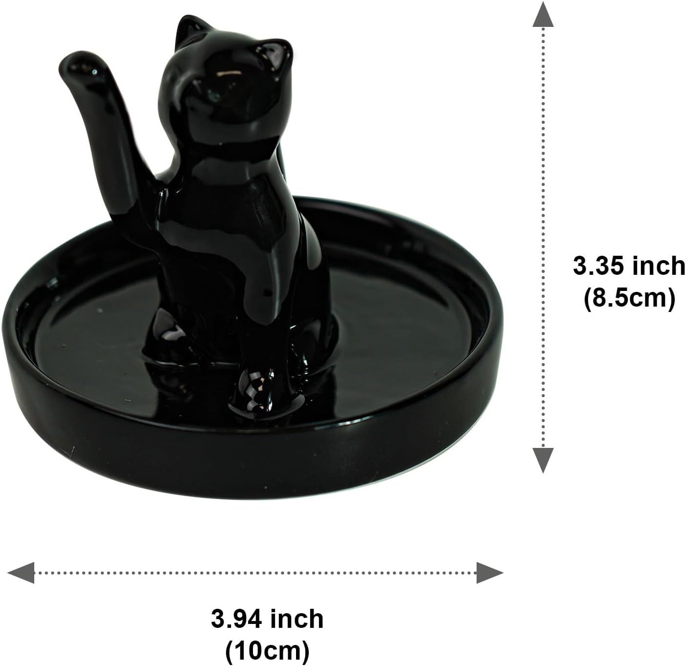 Ceramic Waving Lucky Cat Jewelry Tray / Black