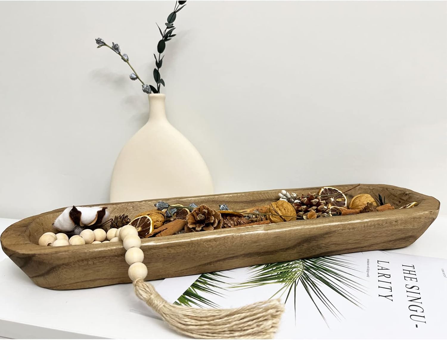 Wooden Dough Bowl Decor / 20inch Brown