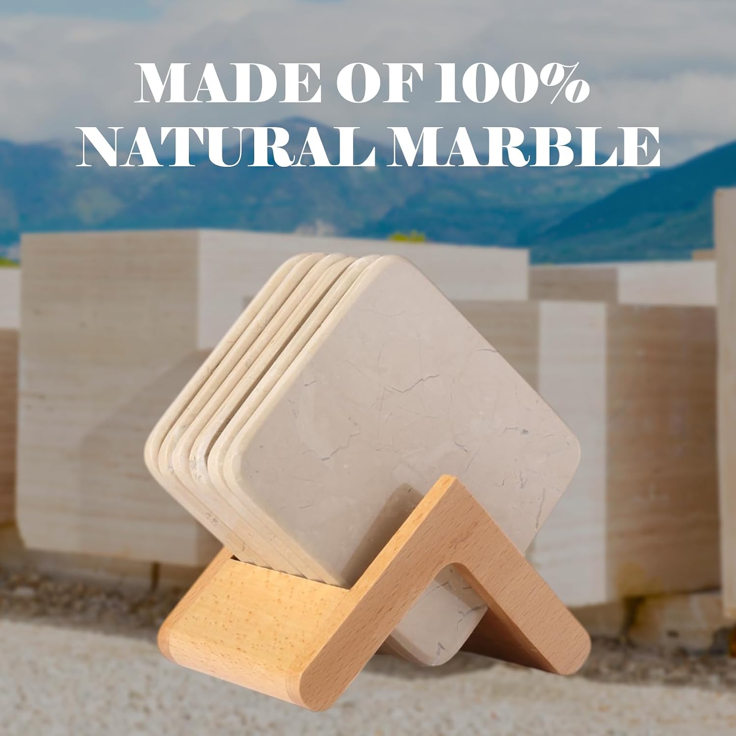 Holder / Natural Marble Coasters / Beige / Set of 6