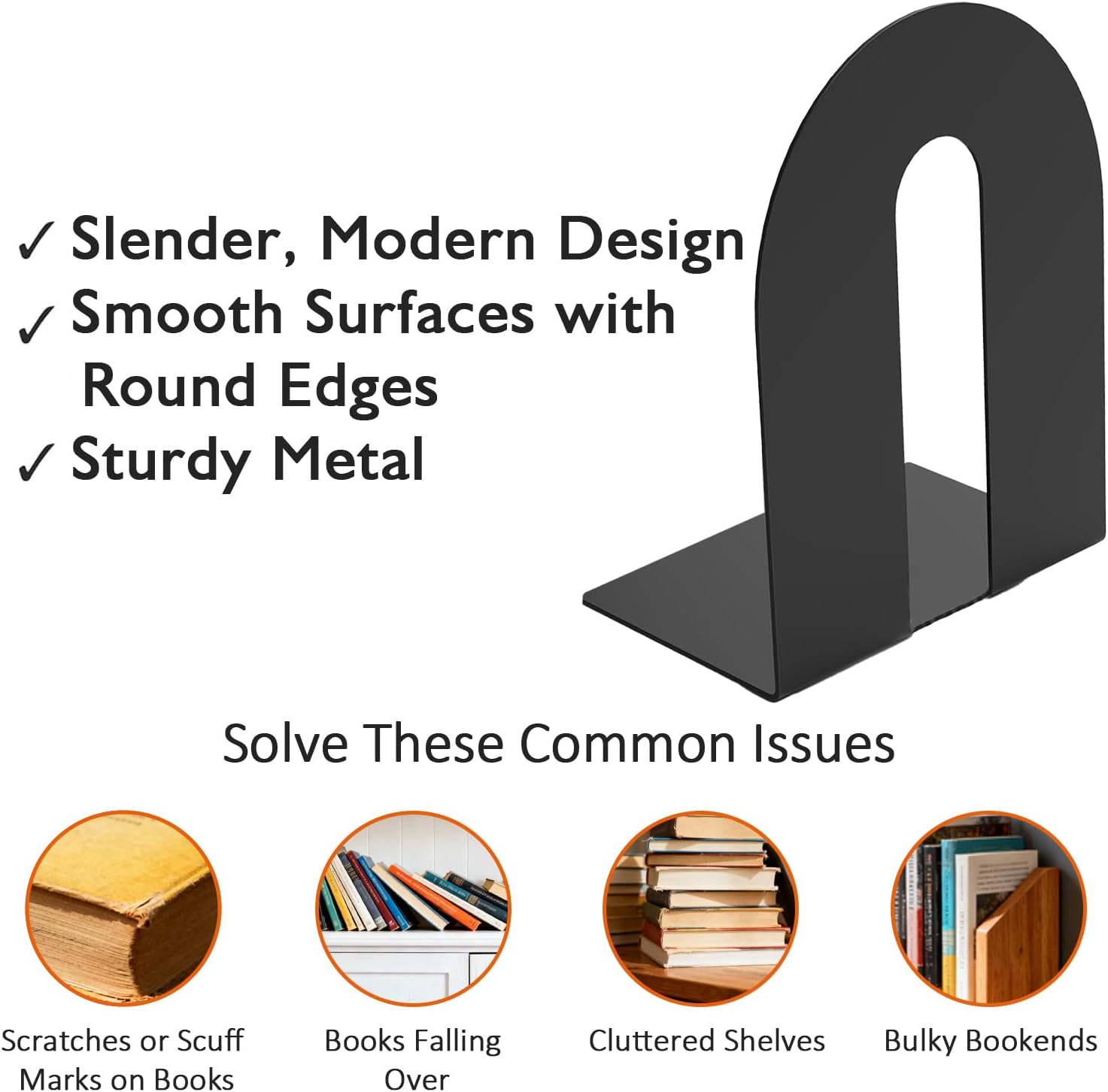 Metal Book Ends / Roubd / Black / Set of 6