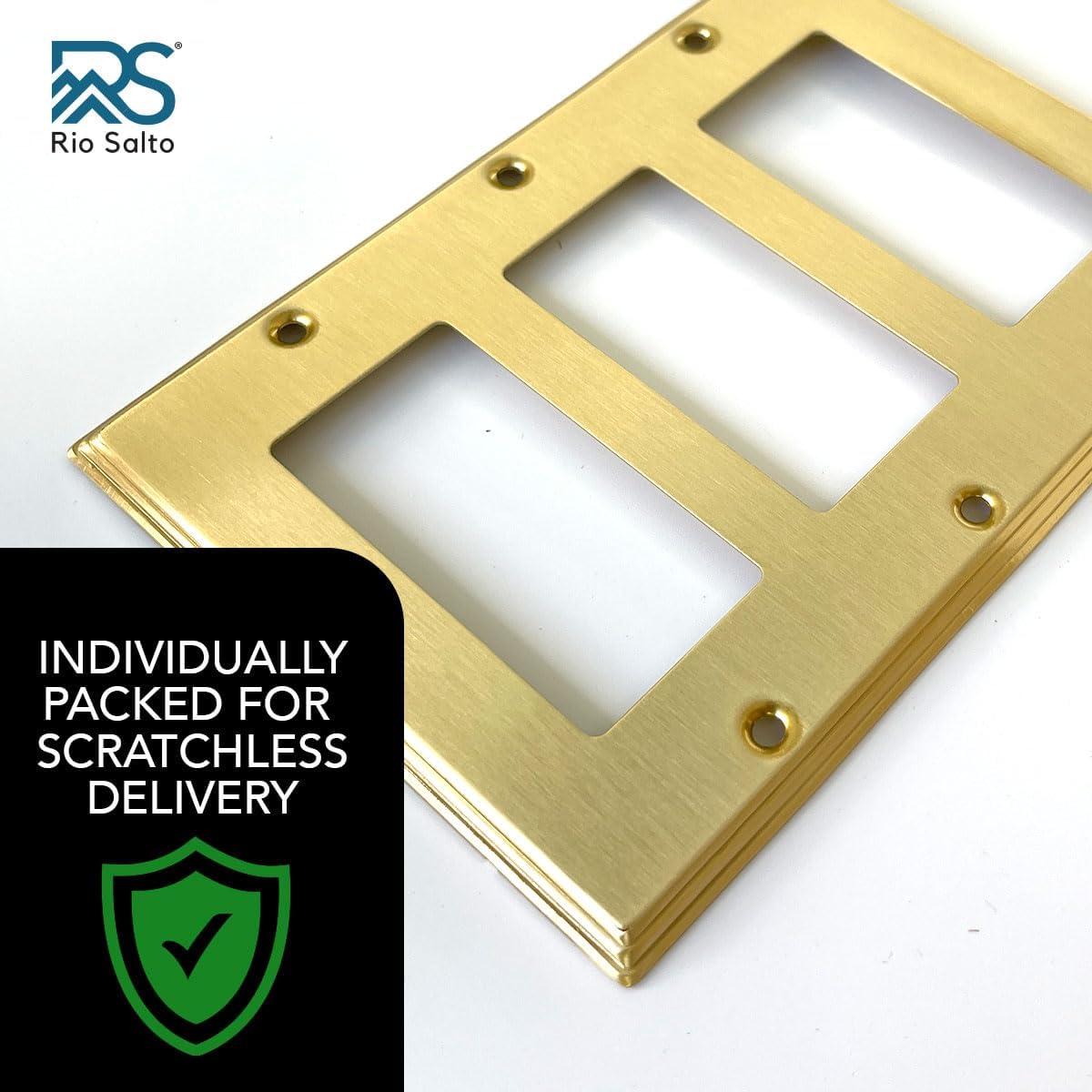Rio Salto BRASS 3 Light Switch Cover Triple Rocker Paddle Decorator Switch Plate Brushed Gold Metal Outlet Covers