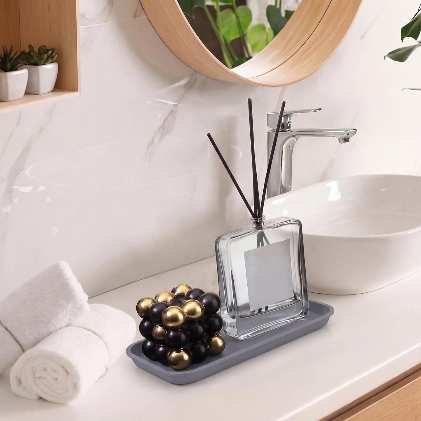 Mini Silicone Bathroom Trays Multifunctional Bathroom Counter Tray / Dark Gray / 7 Inch / Set of 6