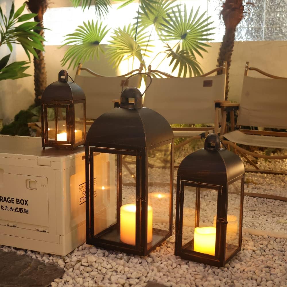 NEEDOMO Lanterns Decorative Outdoor & Indoor, Set of 3 Outdoor Lanterns for Porch, 23" Large Candle Lantern, Bronze