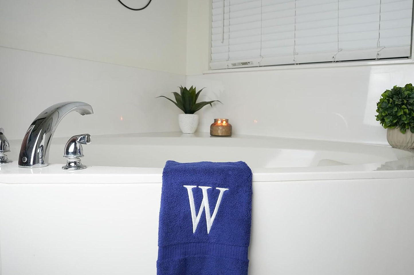 Navy with White Monogrammed Hand Towels for Bathroom - Set of 2 Letter W | Luxury Hotel Quality Initial Towels For