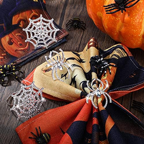 Patelai 12 Pcs Spider Napkin Rings Halloween Napkin Ring, Sliver, Glitter