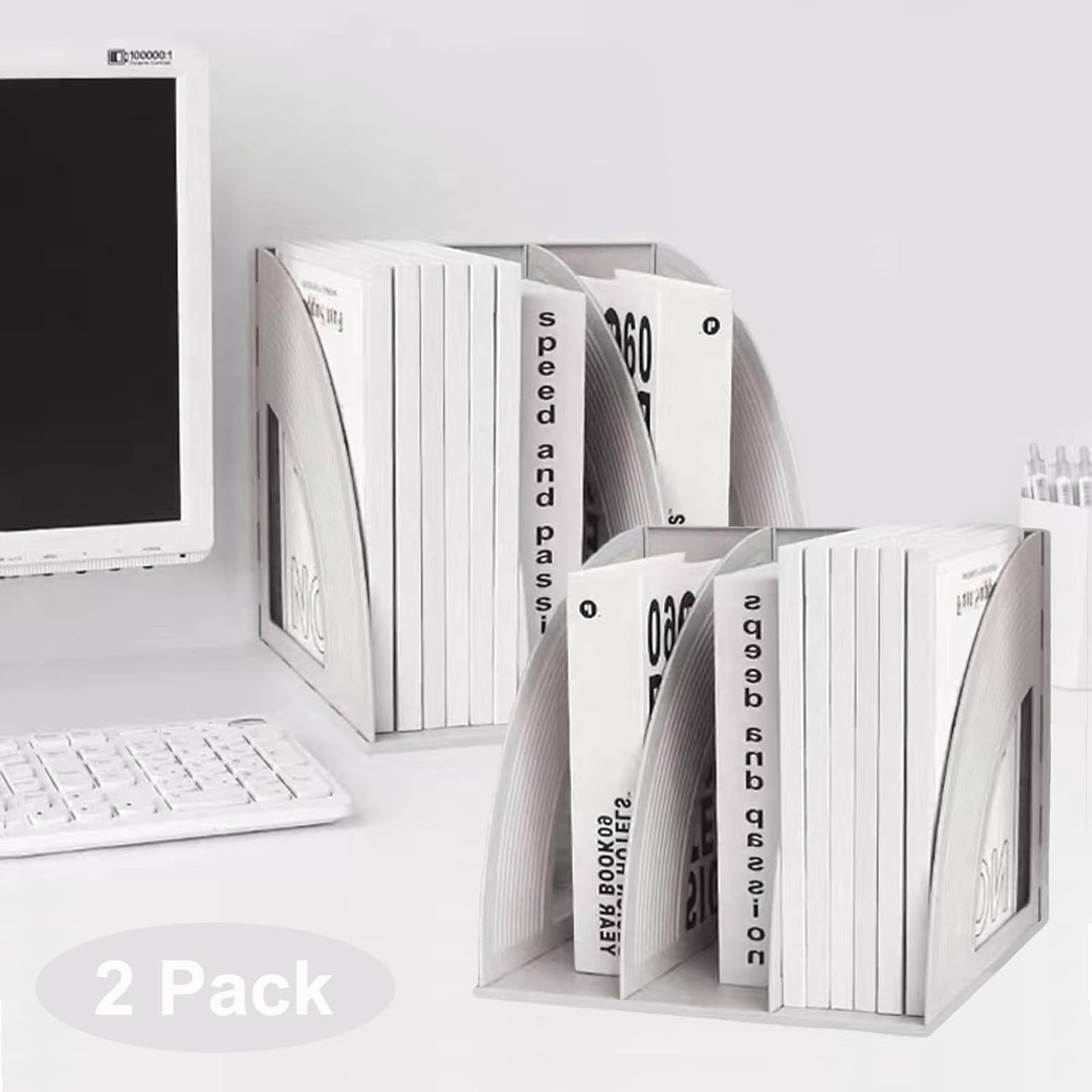 SAYEEC 2Pcs Magazine Holder Plastic File Sorter Binder Holder for Desk Folder Organizer Stand Book Shelf Dividers