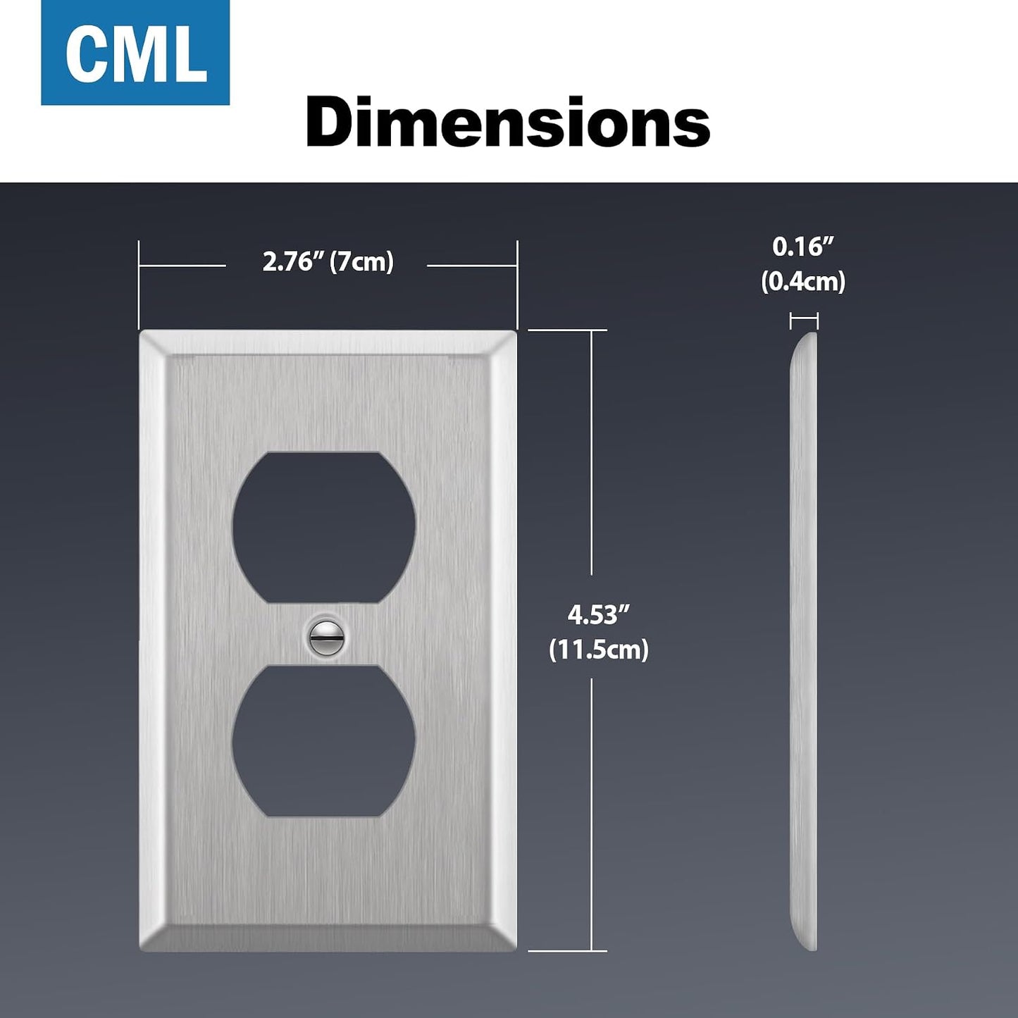 CML Duplex Receptacle Metal Wall Plate, 1-Gang Stainless Steel Outlet Covers, 20 Pack Corrosion Resistant Switch
