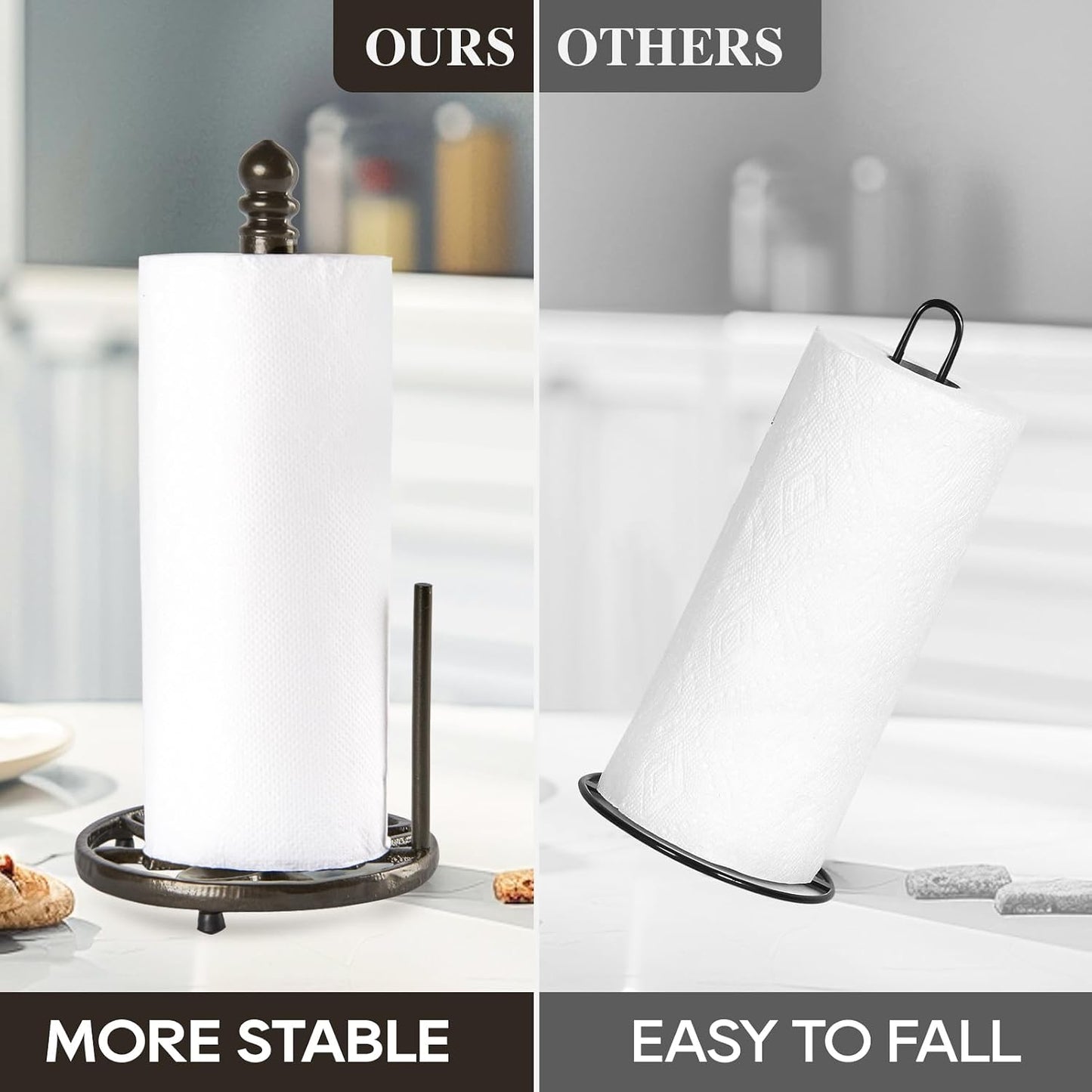 JOGREFUL Cast Iron Paper Towel Holder, Kitchen Countertop Stand Latte Gold | Weighted-Base Vintage Stand, Bathroom