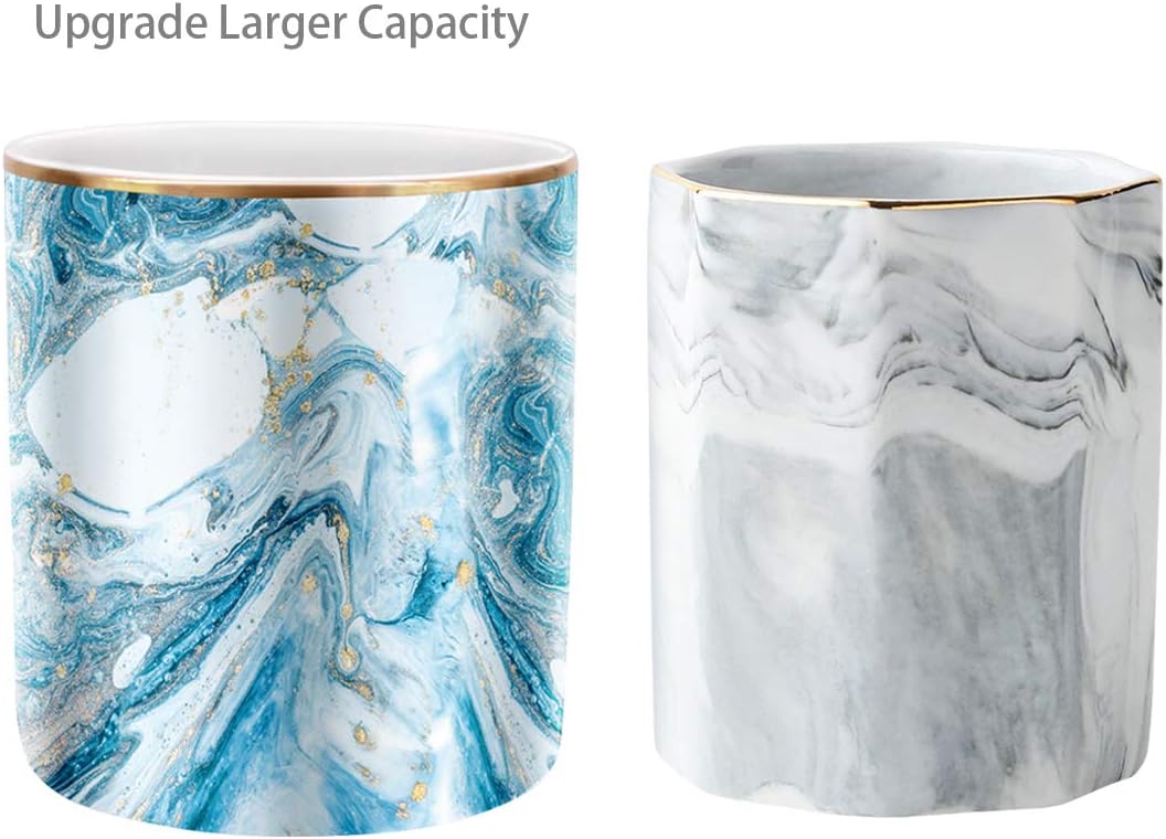 Durable Ceramic Pencil Cup Holder Marble Design Makeup Cups / Blue Marble