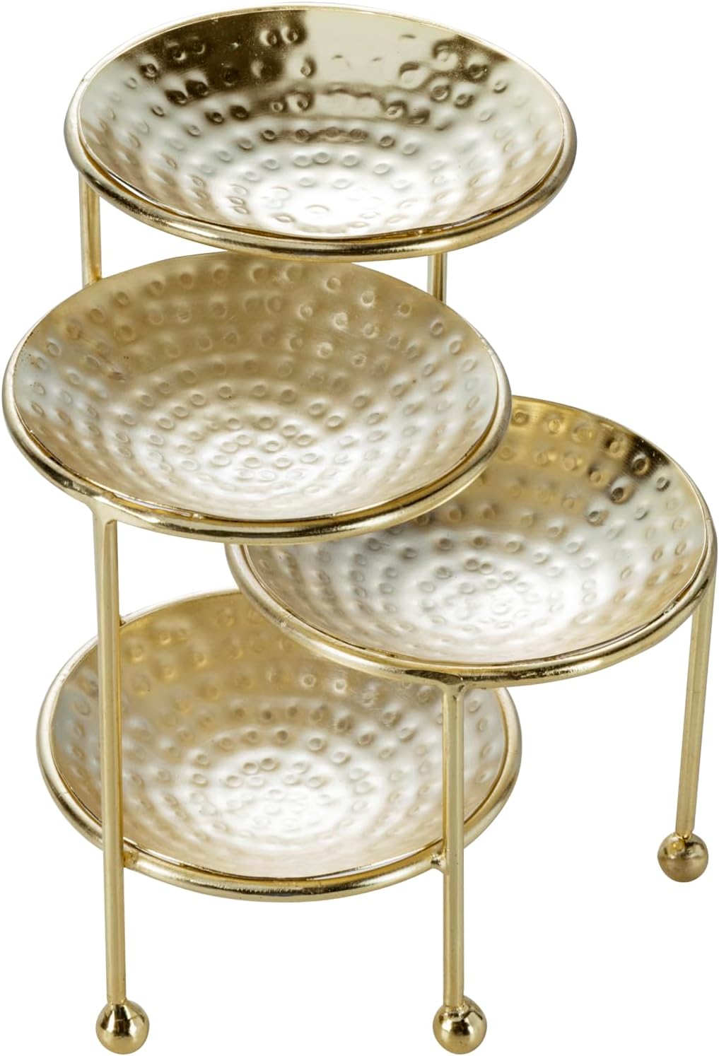 Hammered Brass Plated Metal Ring Tray / Brass, 4 Tier