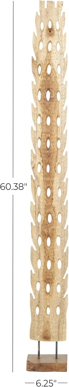 Teak Wood Abstract Handmade Decorative Sculpture Tall Floor Cutout Post Home Decor / 7 x 6 x 49