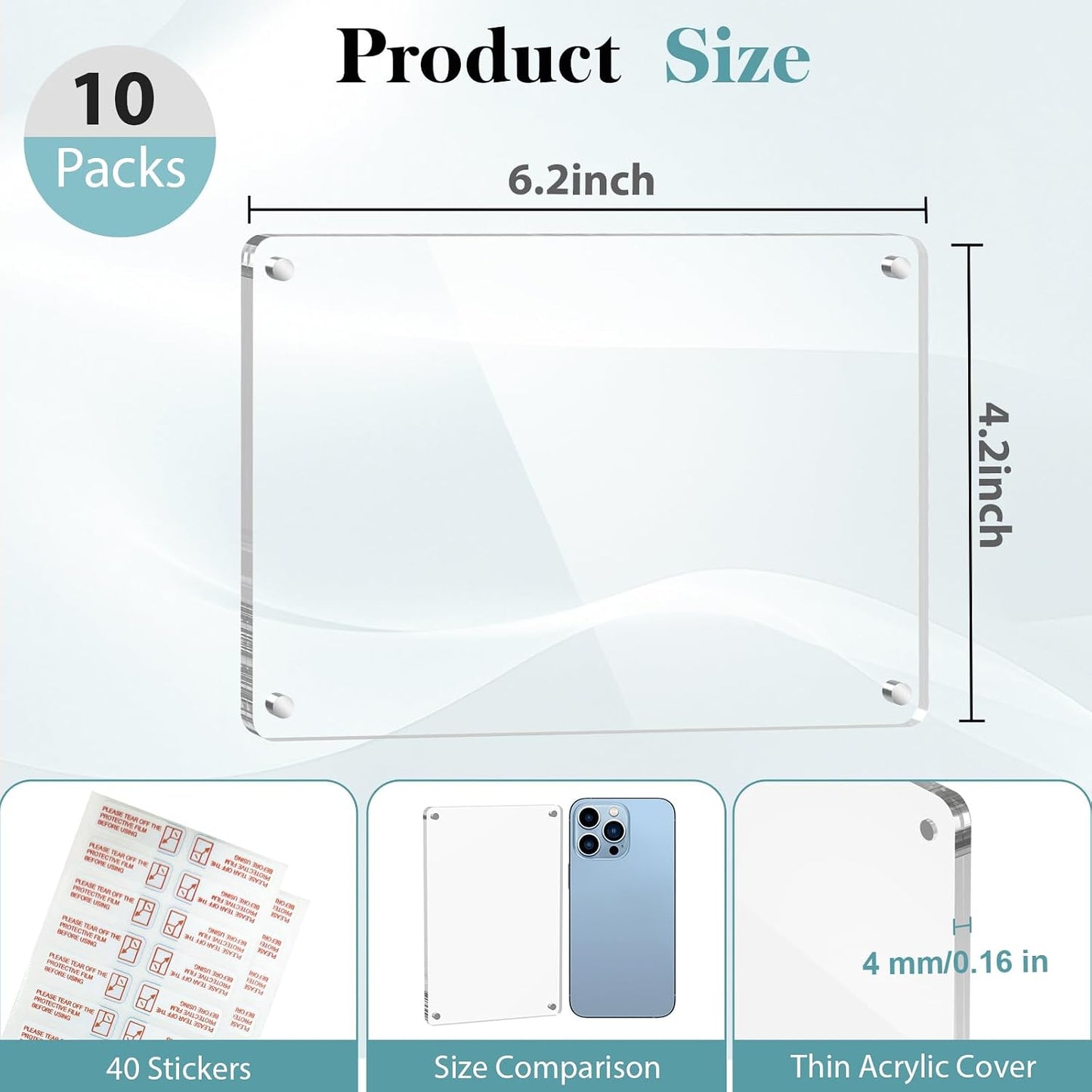 SAMYUCHO 10 Packs Acrylic 4x6 Magnetic Picture Frames for Refrigerator | Strong Magnetism, Clear Display Effect with