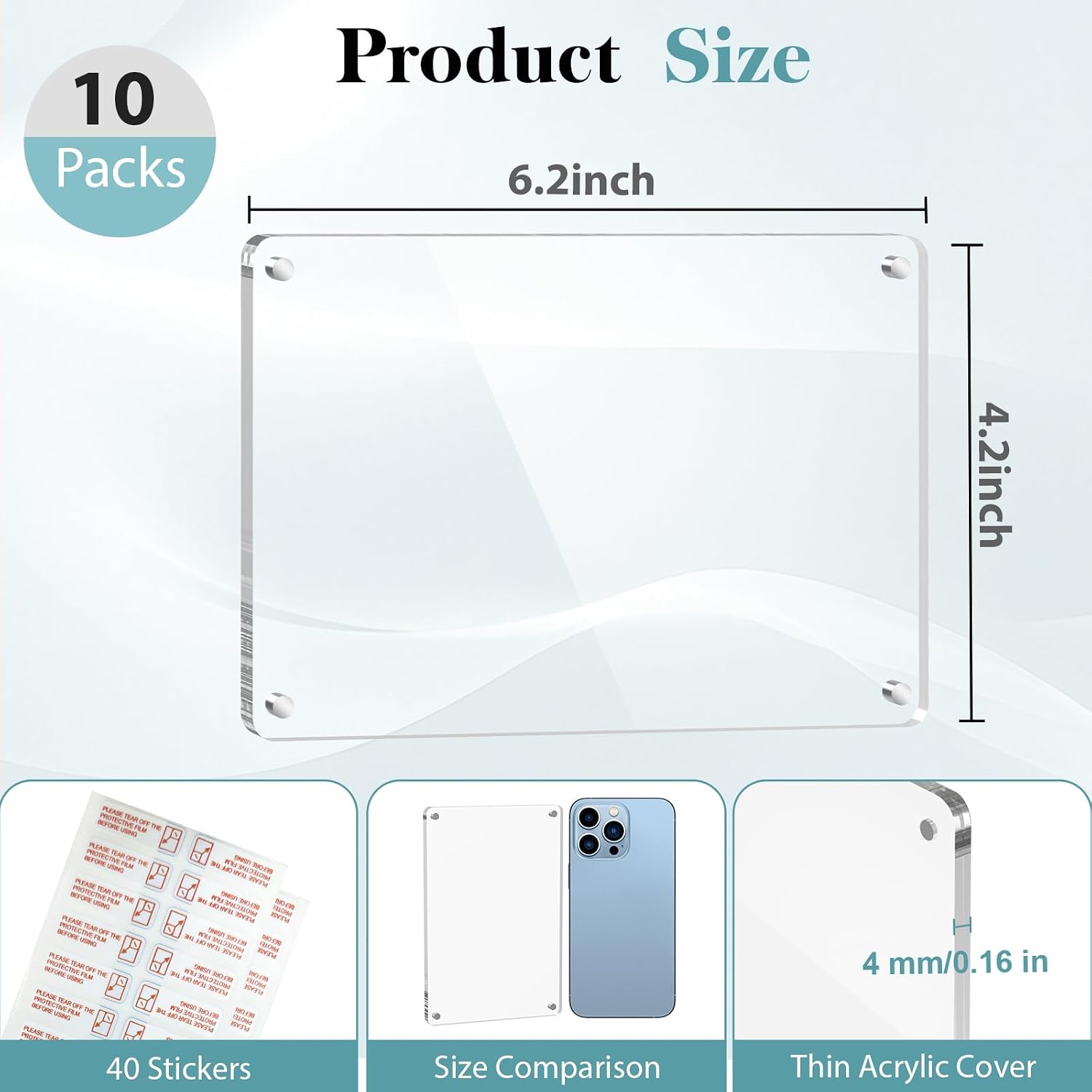 SAMYUCHO 10 Packs Acrylic 4x6 Magnetic Picture Frames for Refrigerator | Strong Magnetism, Clear Display Effect with