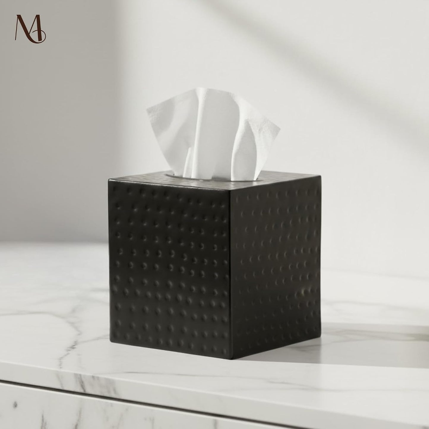 Black Metal Tissue Holder Box / Matte Black / Hand Hammered
