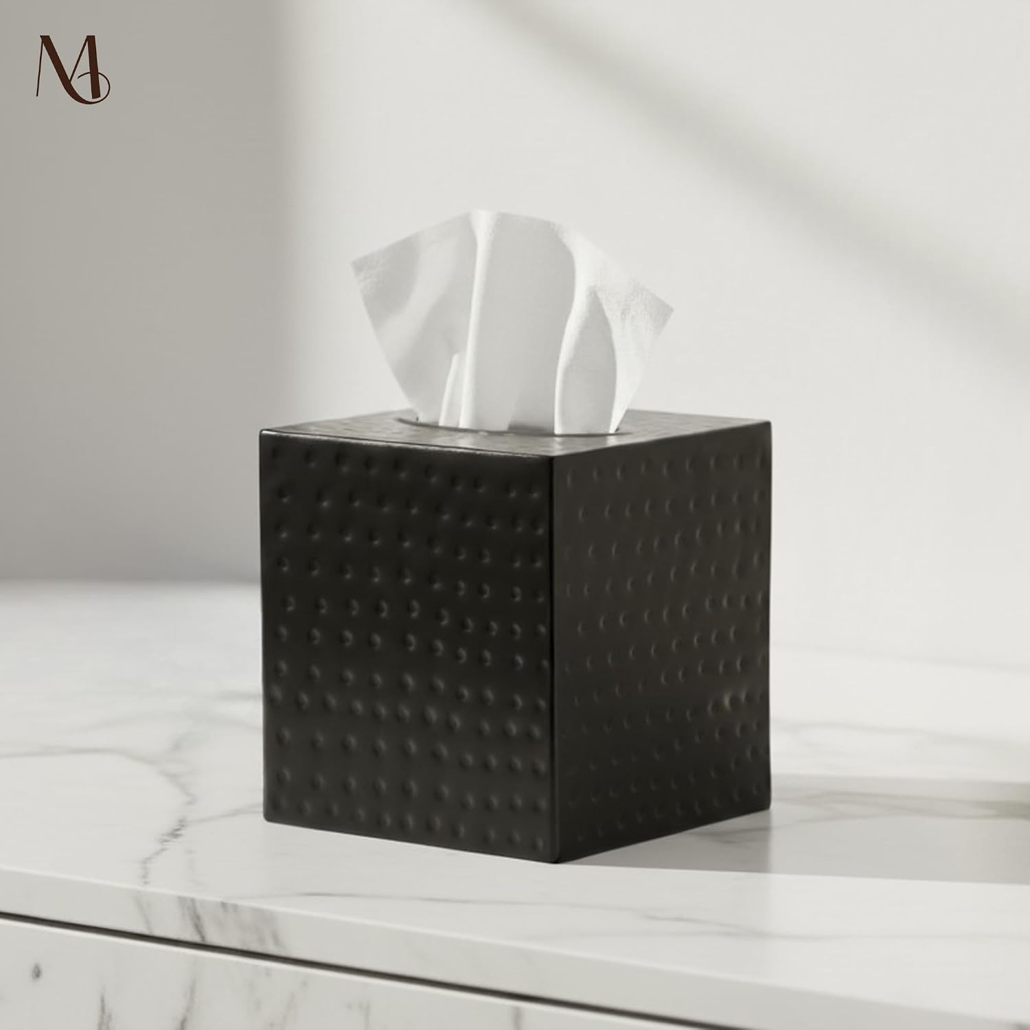 Black Metal Tissue Holder Box / Matte Black / Hand Hammered