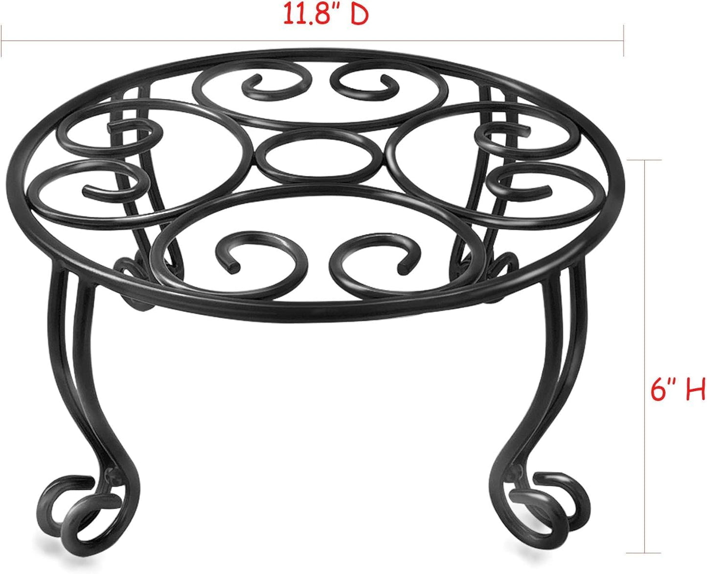 TREEZITEK 2 Pack Heavy Duty Iron Plant Stand, 11.8'' Diameter, 6'' Tall, Black, Powder Coated, Round, Sturdy & Stable