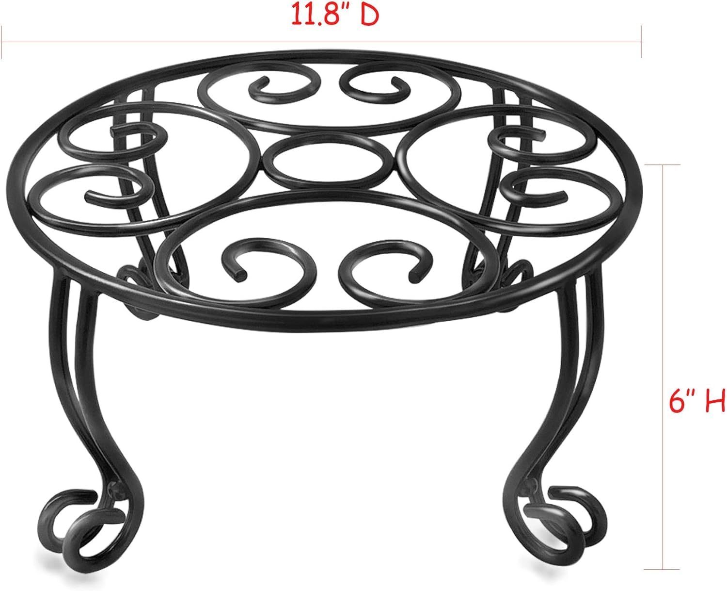 TREEZITEK 2 Pack Heavy Duty Iron Plant Stand, 11.8'' Diameter, 6'' Tall, Black, Powder Coated, Round, Sturdy & Stable