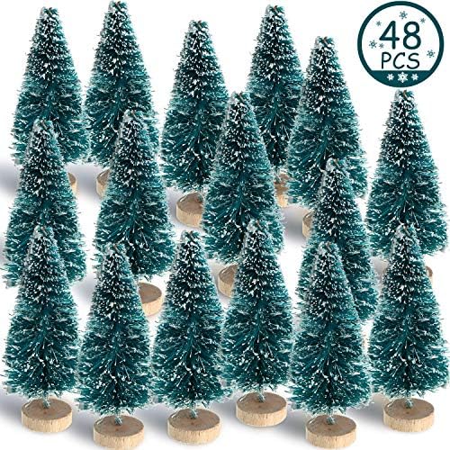 Sumind 48 Pcs Mini Christmas Trees, Artificial Sisal Mini Pine, Blue Green