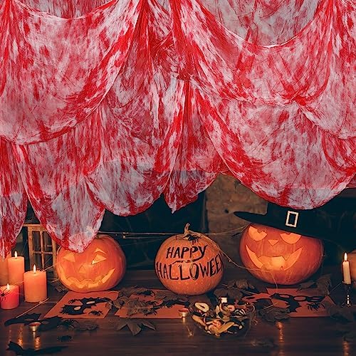 Whaline Halloween Red Bloody Creepy Cloth 500 x 87 inch Spooky Gauze Cloth Halloween Decoration for Haunted Houses Party Supplies