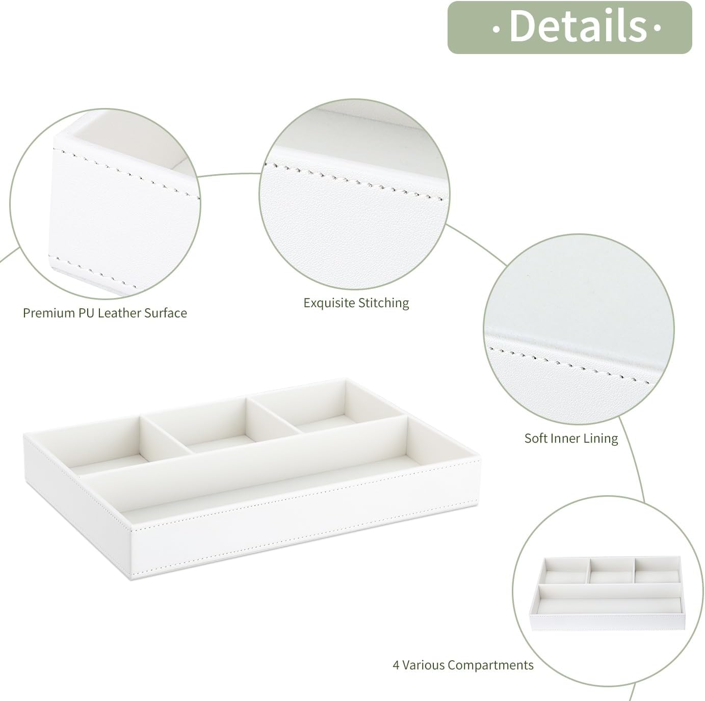 Faux Leather Valet Tray / Cream White
