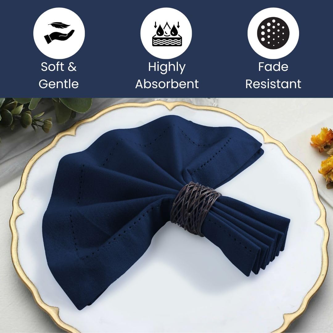 Hemstitch Cloth Dinner Napkins Cotton Set of 12 - Soft Durable Washable - Ideal for Farmhouse Parties Wedding Christmas