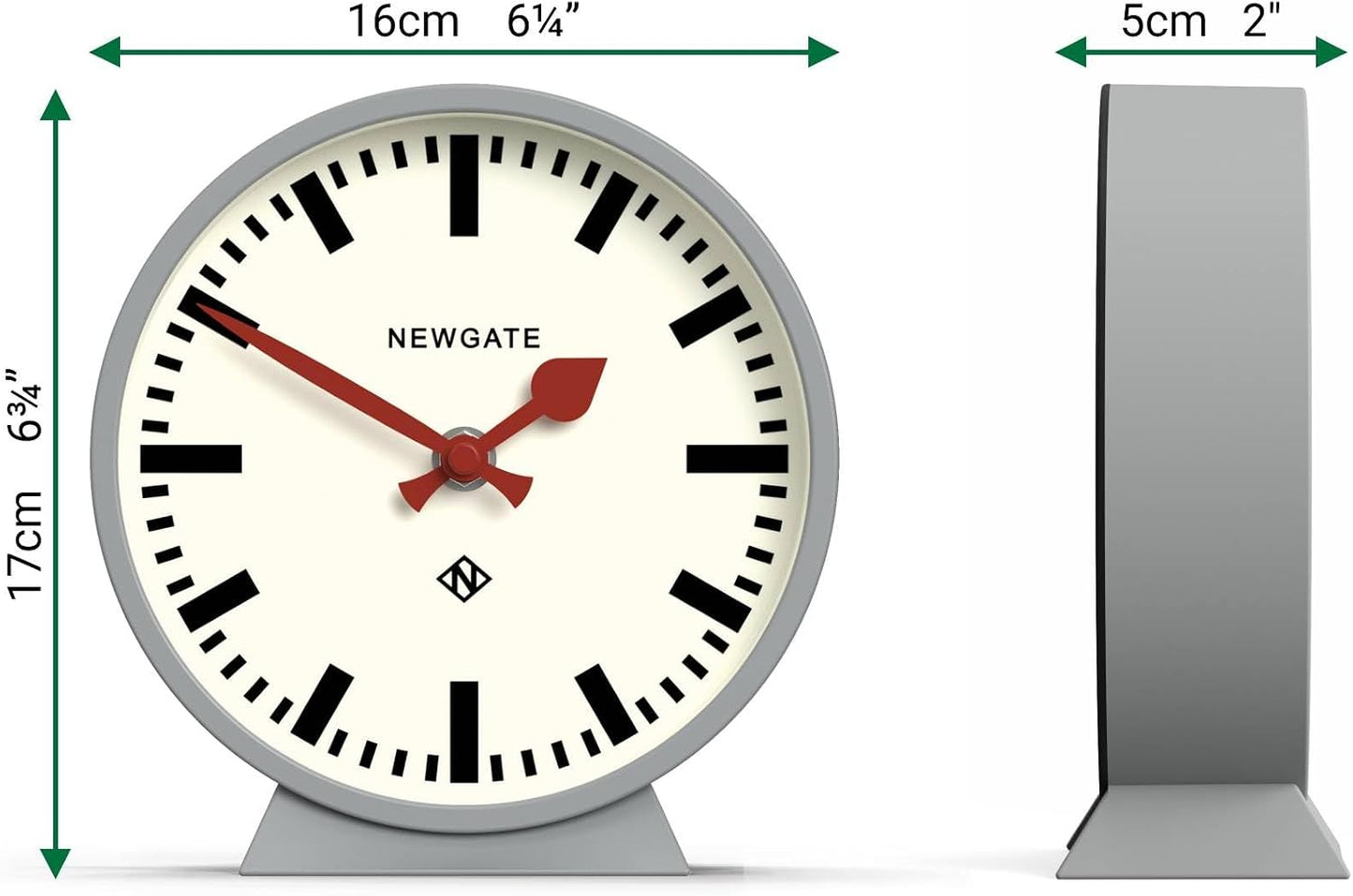 NEWGATE® M Mantel Railway Desk Clock | Modern Round Station Clock Design | Gray | Contemporary Style for Desk, Table