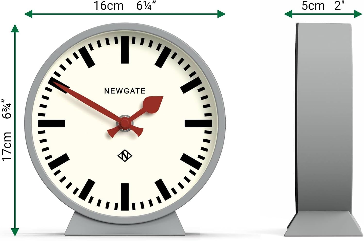 NEWGATE® M Mantel Railway Desk Clock | Modern Round Station Clock Design | Gray | Contemporary Style for Desk, Table