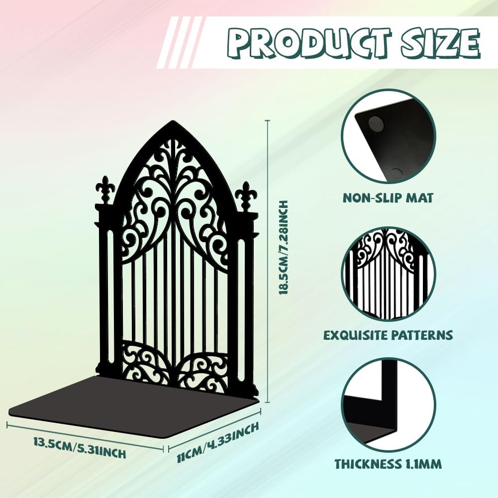 Metal Bookends / Modern Decorative Heavy Duty Study Book Support Stoppers / Gothic Gate