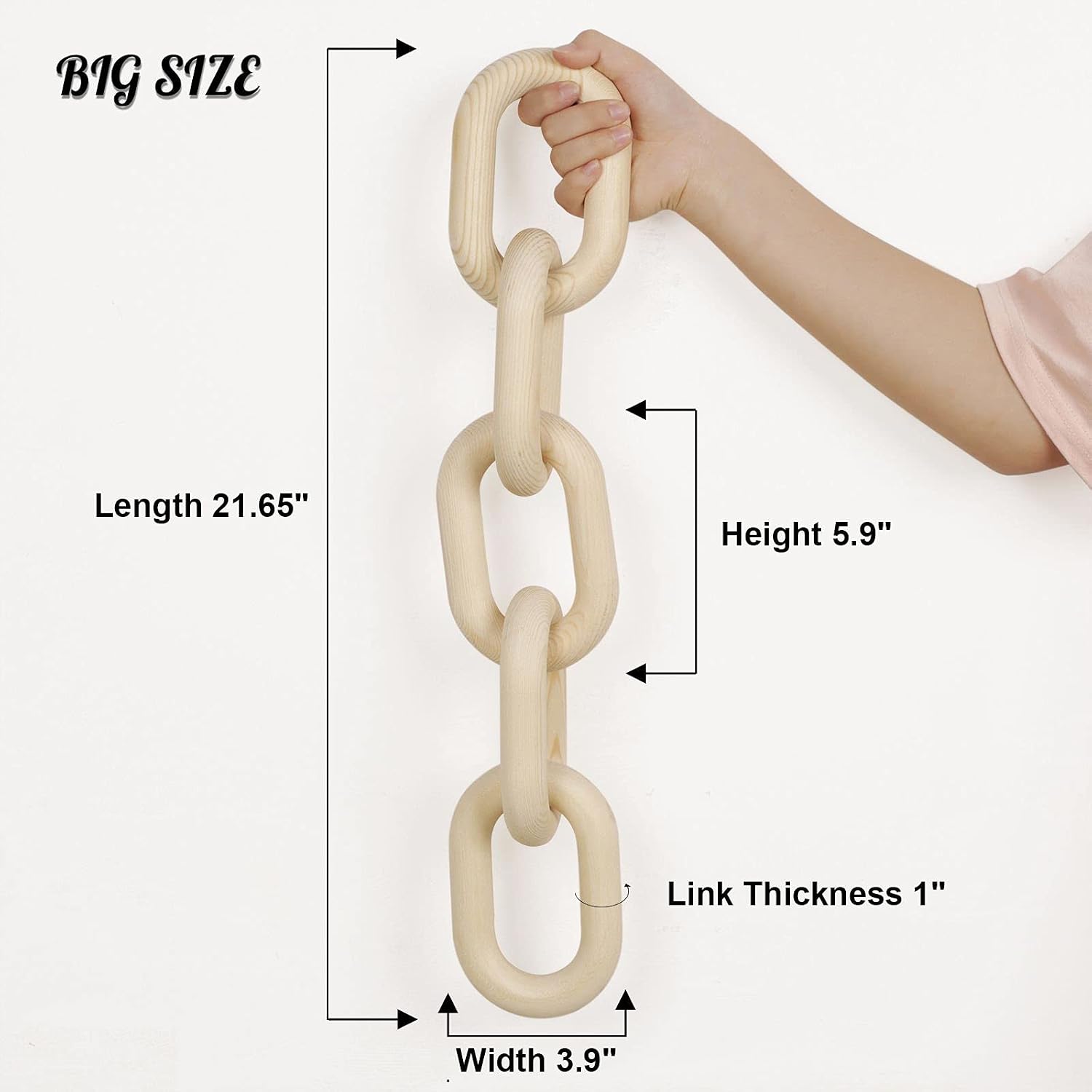 Wood Chain Link Decor / Natural-5 / 22"D x 3.9"W