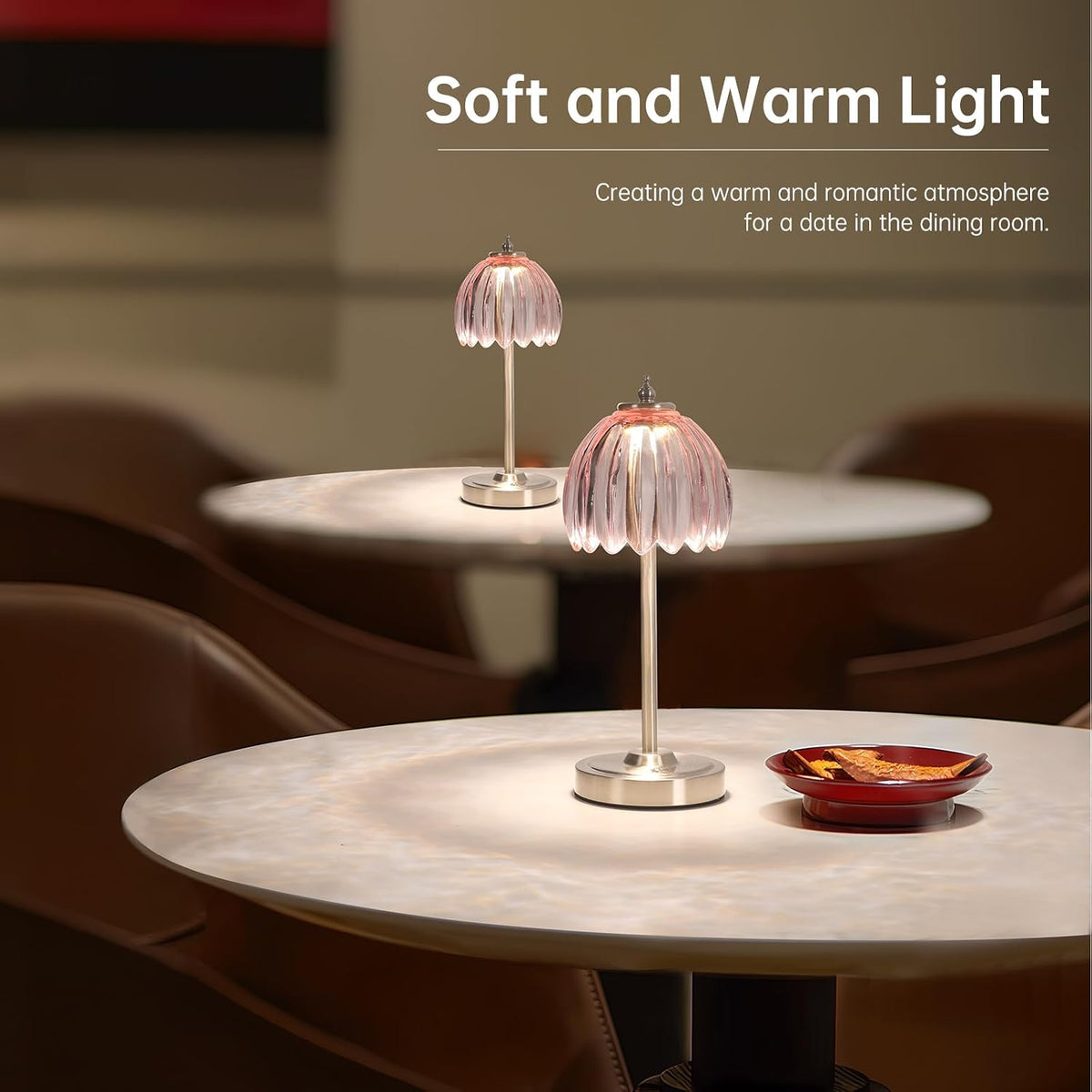 Shenmoyl Tulip Table Lamp with 5200mAh Battery & Touch Control, Cordless Small Table Lamp with 3 Colors, Dimmable