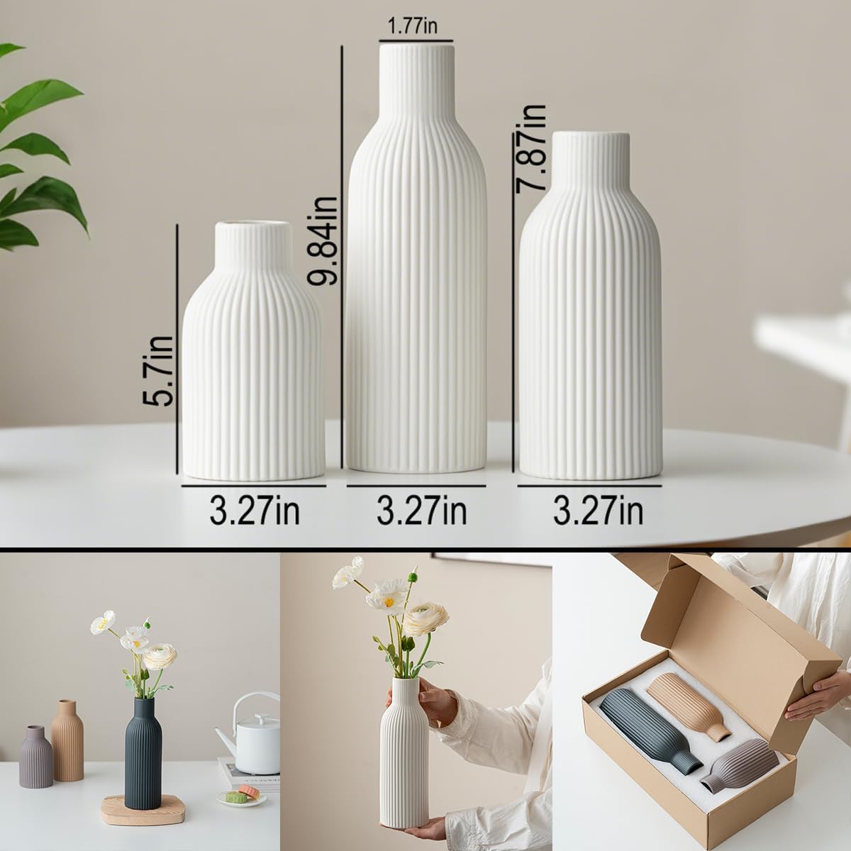 Modern Ceramic Vases / White / Set of 3