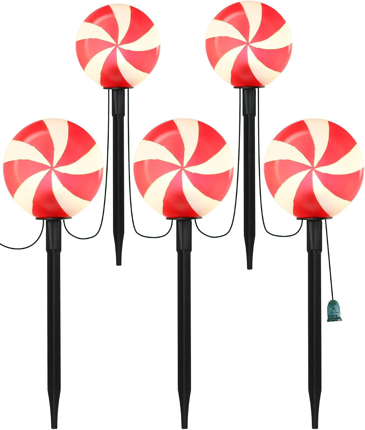 10.5FT Christmas Pathway Lights, 5PK LED Candy Cane Yard Stake Lights