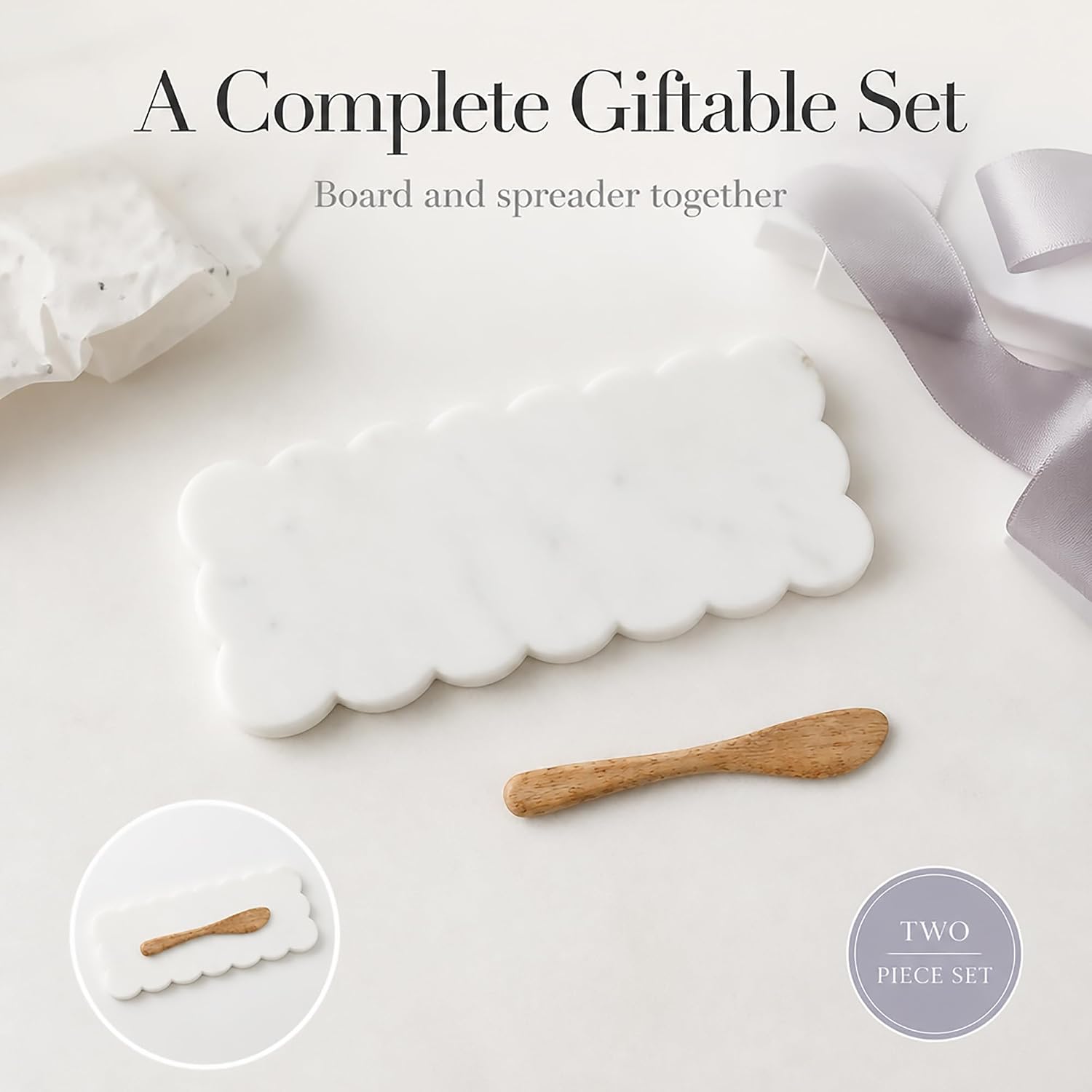 Scallop Marble Board Set / White / 12 x 5