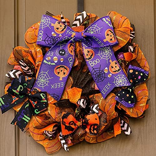 Chuangdi 6 Rolls 30 Yards Halloween Wired Ribbon, 2.5 Inch Wide