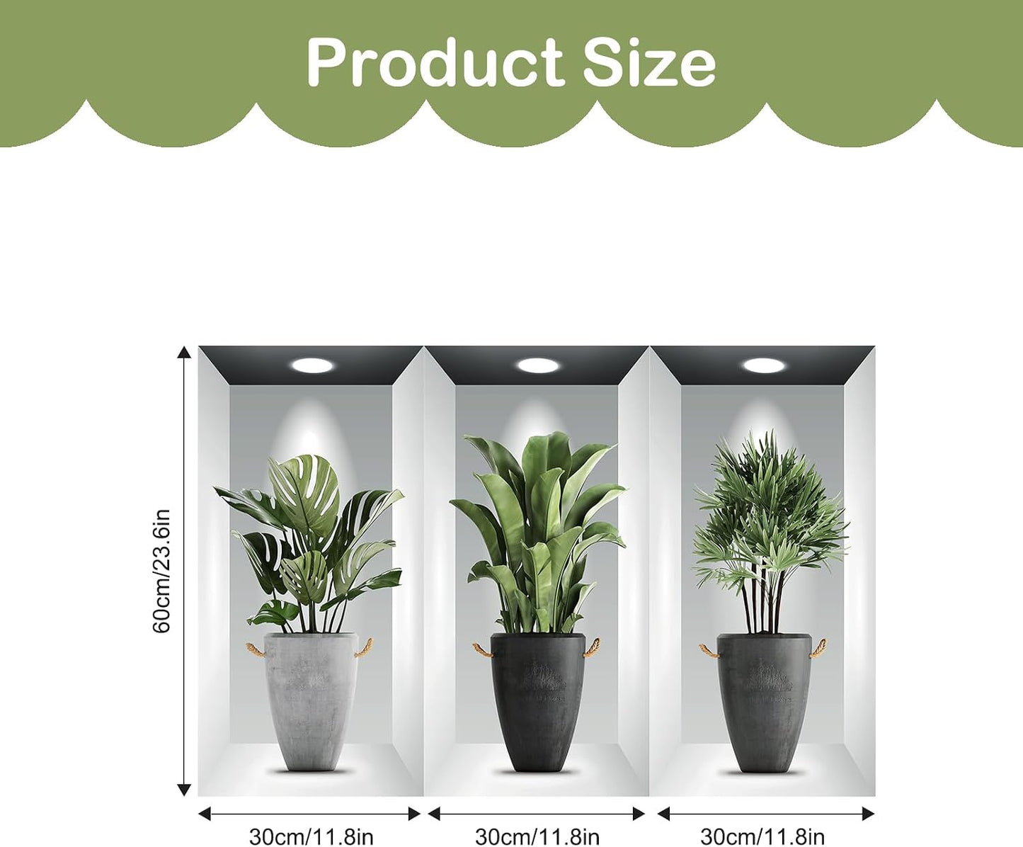 Plants Wall Stickers 3D Realistic Potted Plant Wall Decals Self-Adhesive Mural / Green / Set of 3
