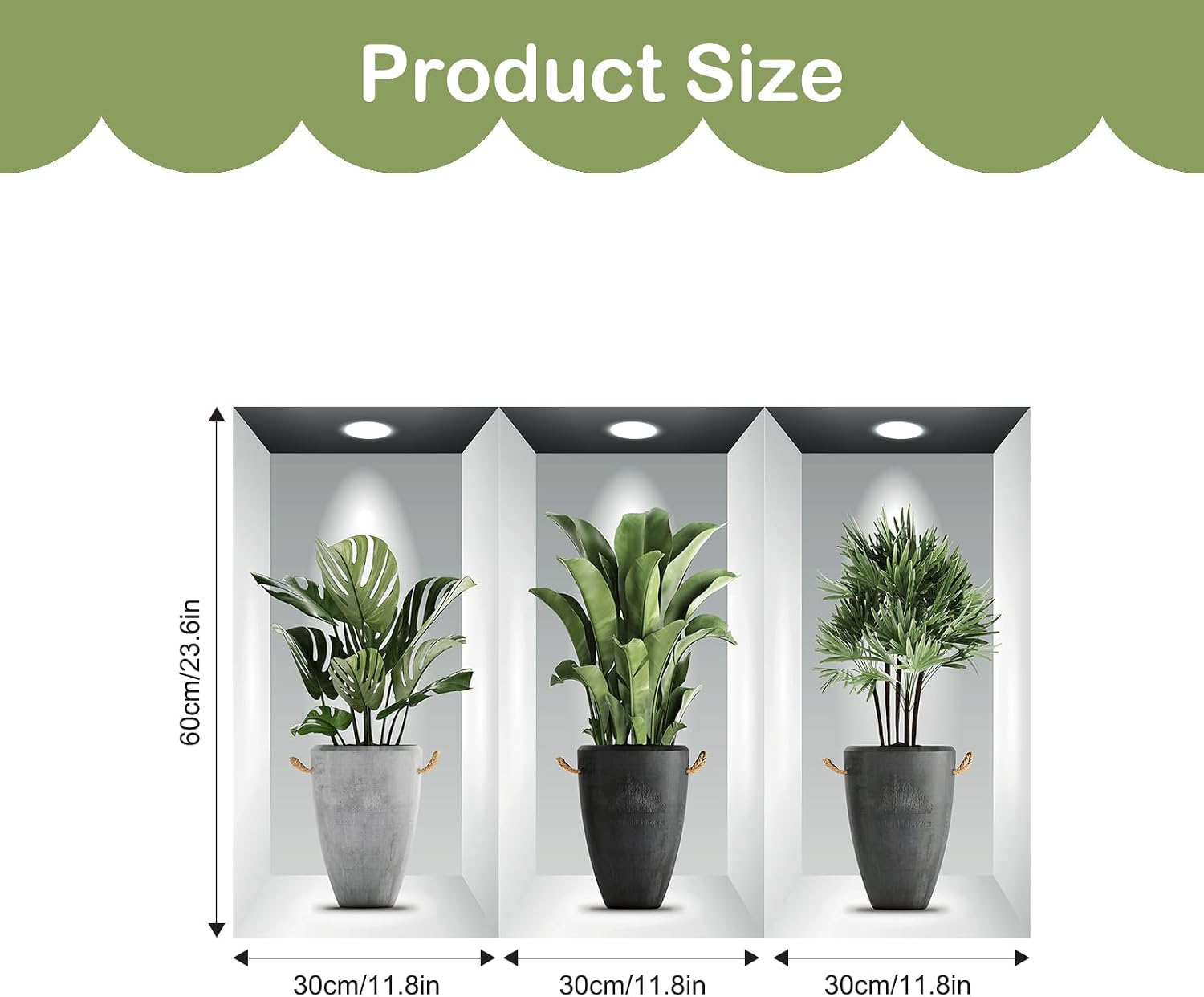 Plants Wall Stickers 3D Realistic Potted Plant Wall Decals Self-Adhesive Mural / Green / Set of 3