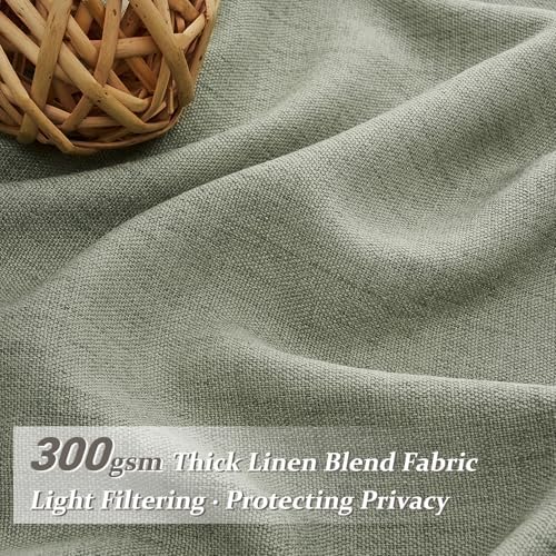 Extra Long Sage Green Thick Linen Sheer Curtains 108 Inches Long for Sliding Glass Door, Lush Decor Pinch Pleated