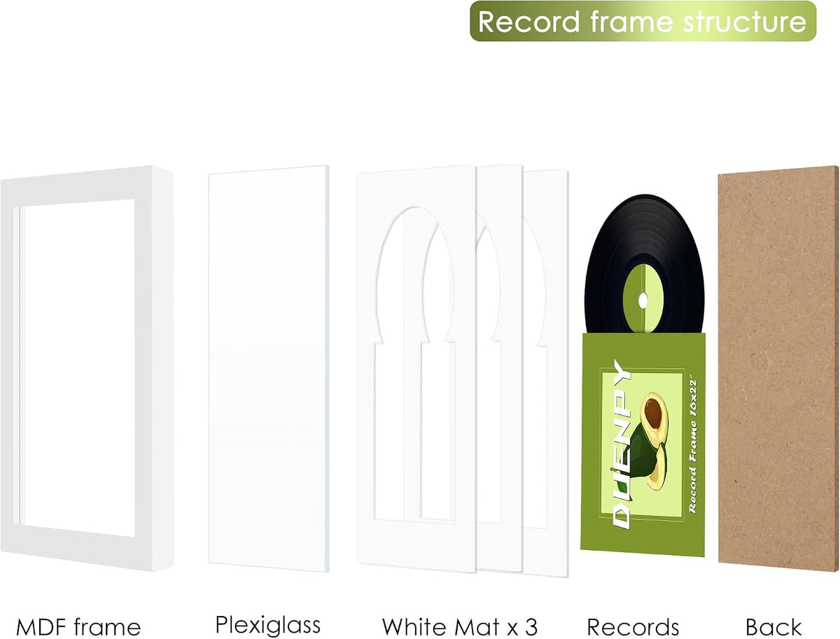 DUENPY 16x22 Vinyl Frame For 12.5x12.5 Cover White Mat White | Displays 12.5x12.5 Album Cover Art, Supports Wall