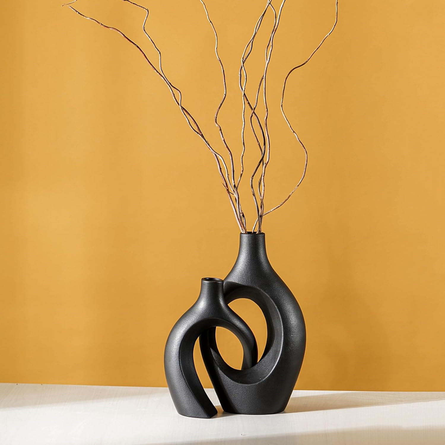 Modern Circle Donut Aesthetic Flower / Super Large-matte Black / Set of 2