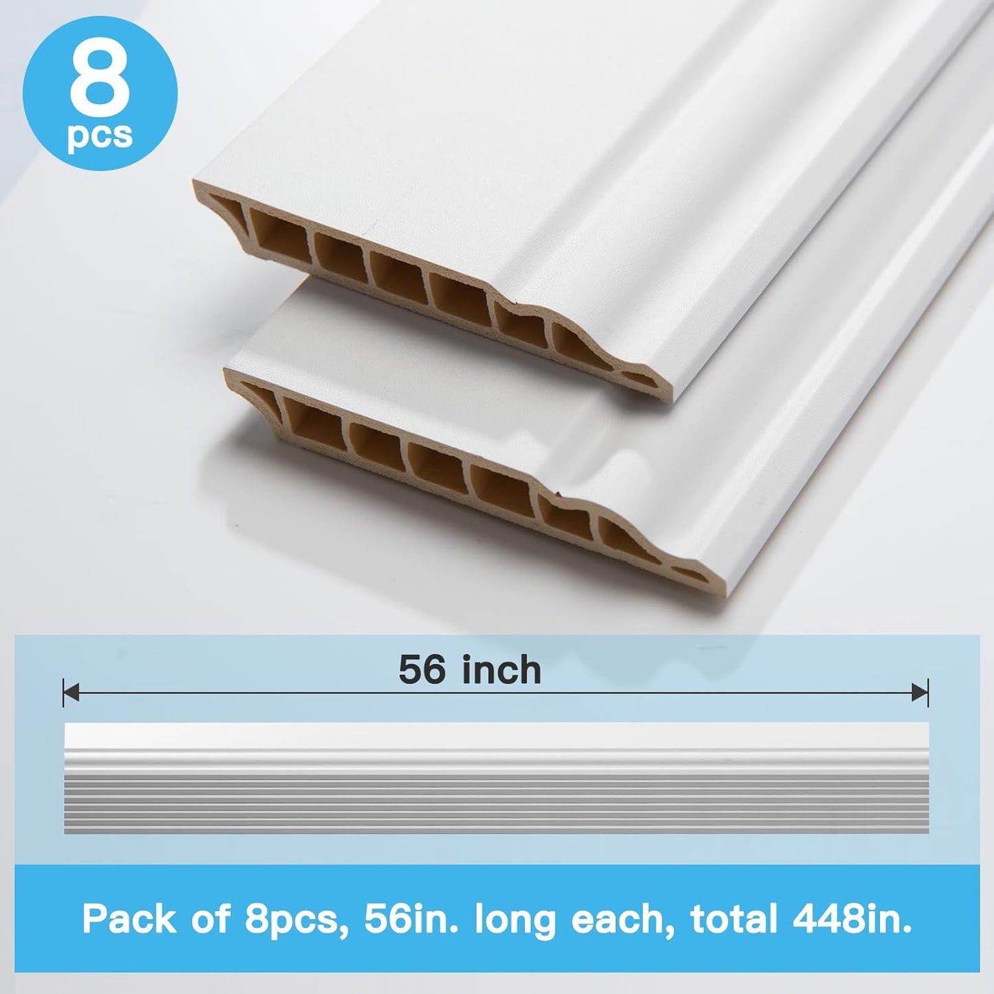 Wall Baseboard Molding Trim of in. / White-1 / 56 x 3.2 / Set of 8