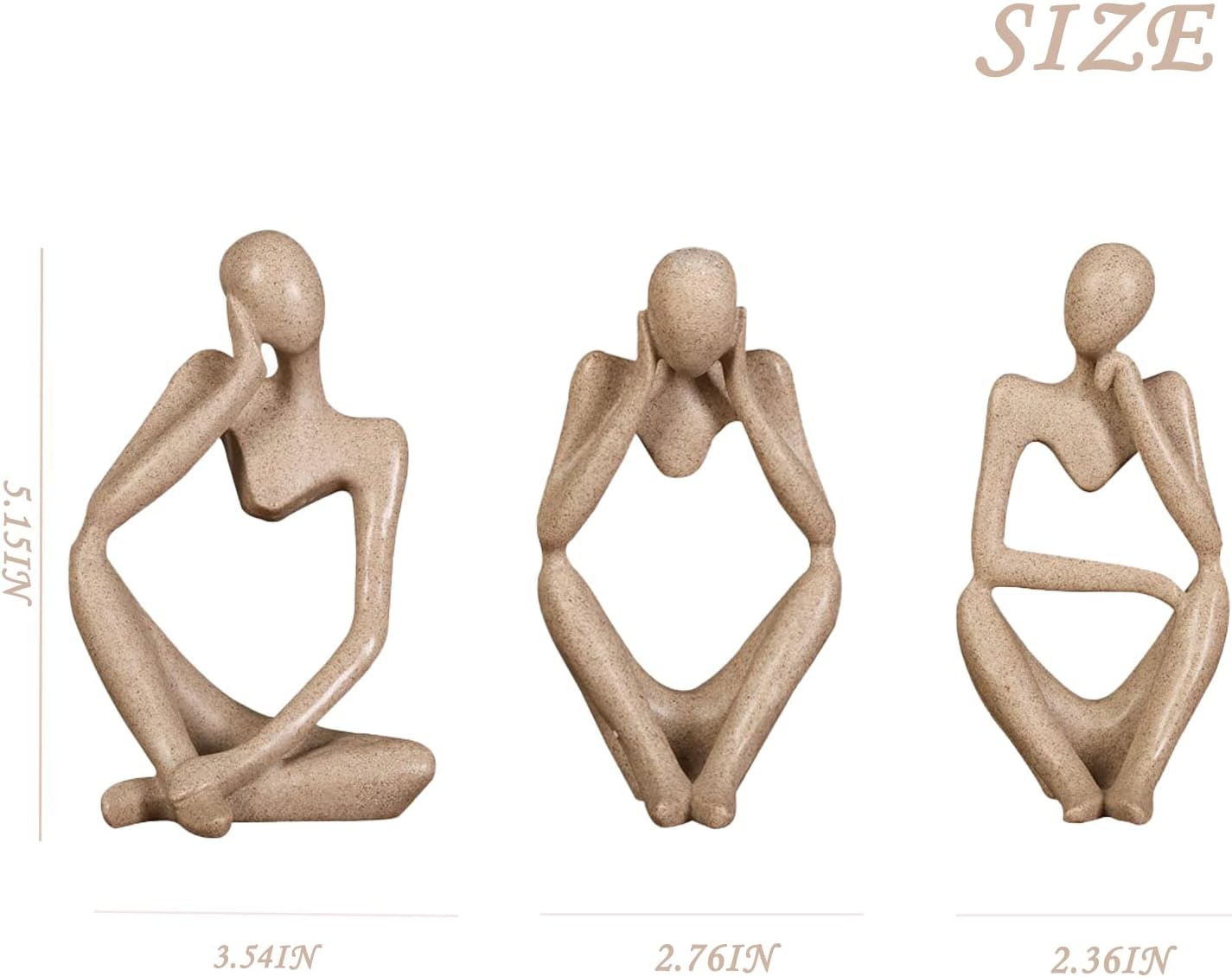 Thinker Resin Statue Set / Sandstone / Set of 3